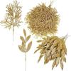 Winlyn 30 Pcs Christmas Artificial Leaf Sprays Cedar Picks Silver Glittered Christmas Tree Ornaments Winter Floral Stems for Sliver Christmas Tree Wreaths Centerpieces Holiday Wedding Decoration(Gold)