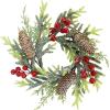 Winlyn 4 Pcs Artificial Frosted Cedar Pine Candle Rings Christmas Candle Holder Rings Wreaths Pine Cones Red Pip Berries Mini Window Mirror Wreaths 14.6″ Wide for Winter Holiday Table Farmhouse Décor(M)