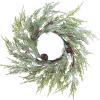 Winlyn 4 Pcs Artificial Frosted Cedar Pine Candle Rings Christmas Candle Holder Rings Wreaths Pine Cones Red Pip Berries Mini Window Mirror Wreaths 14.6″ Wide for Winter Holiday Table Farmhouse Décor(D)