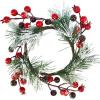 Winlyn 4 Pcs Artificial Frosted Cedar Pine Candle Rings Christmas Candle Holder Rings Wreaths Pine Cones Red Pip Berries Mini Window Mirror Wreaths 14.6″ Wide for Winter Holiday Table Farmhouse Décor(K)