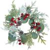 Winlyn 4 Pcs Artificial Frosted Cedar Pine Candle Rings Christmas Candle Holder Rings Wreaths Pine Cones Red Pip Berries Mini Window Mirror Wreaths 14.6″ Wide for Winter Holiday Table Farmhouse Décor(G)