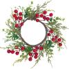 Winlyn 4 Pcs Artificial Frosted Cedar Pine Candle Rings Christmas Candle Holder Rings Wreaths Pine Cones Red Pip Berries Mini Window Mirror Wreaths 14.6″ Wide for Winter Holiday Table Farmhouse Décor(C)