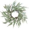 Winlyn 4 Pcs Artificial Frosted Cedar Pine Candle Rings Christmas Candle Holder Rings Wreaths Pine Cones Red Pip Berries Mini Window Mirror Wreaths 14.6″ Wide for Winter Holiday Table Farmhouse Décor(E)