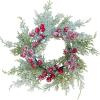 Winlyn 4 Pcs Artificial Frosted Cedar Pine Candle Rings Christmas Candle Holder Rings Wreaths Pine Cones Red Pip Berries Mini Window Mirror Wreaths 14.6″ Wide for Winter Holiday Table Farmhouse Décor(B)