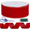 Winlyn 50 Yards Christmas Red Velvet Gold Edge Wired Ribbon 2-1/2″ Wide Large Xmas Ribbon Trim Gift Wrapping Bow Craft for Christmas Indoor Outdoor Tree Wreath Bows Clothing Party Gift Embellishment