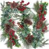 Winlyn 6′ Long Artificial Eucalyptus and Pine Christmas Garland with Pine Cones Red Berries Pine Needles Winter Greenery Garland Christmas Season Holiday Wedding Table Runner Centerpiece Mantel Decor