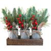Winlyn Christmas Farmhouse Centerpiece Rustic Wood Tray 3 Galvanized Pots with Artificial Pine Cedar Red Berry Snowy Pinecone Christmas Arrangement Table Decoration for Holiday Home Kitchen Mantel