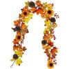 Winlyn Fake Fall Maple Leaf Garland Hanging Vine- 6 Feet – Artificial Berries Sunflower Pumpkin Autumn Decoration for Wedding Party Thanksgiving Dinner Fireplace Door Frame Doorway Backdrop Decor