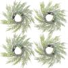Winlyn Set of 2 Artificial Snowy Cedar Pine Candle Rings Evergreen Pine with Red Pip Berries and Pinecones Wreaths Farmhouse Christmas Candle Holder Rings 15″ for Winter Season Holiday Mantel Cabinet(4)