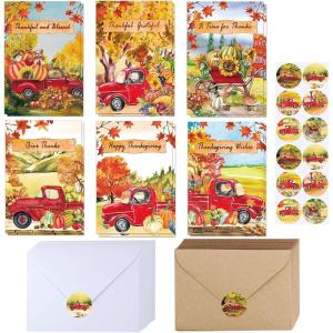 120 Sets Bulk Thanksgiving Cards with Envelopes Stickers Assortment 6 Designs Watercolor Vintage Truck Pumpkins Greeting Cards Blank Holiday Harvest Cards Give Thanks Cards 4×6 for Fall Autumn Party