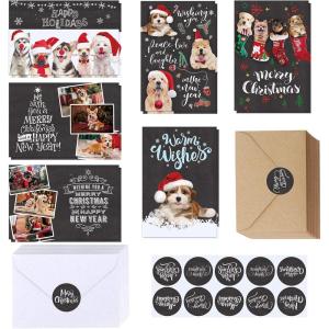 120 Sets Christmas Cards Holiday Cards with Envelopes Stickers Assortment Bulk 6 Designs Chalkboard Vintage Merry Christmas Cards Holiday Greeting Cards for Xmas Season Winter Festival Happy New Year