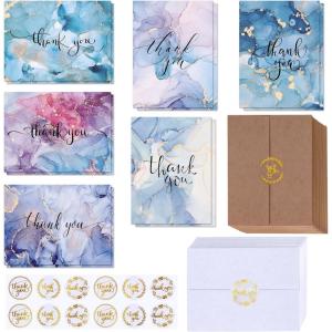 Winlyn 150 Sets Bulk Blank Thank You Cards with Envelopes Stickers Assortment 6 Designs of Watercolor Marbling Thank You Greeting Cards Note Cards for Wedding Baby Bridal Shower Birthday All Occasions