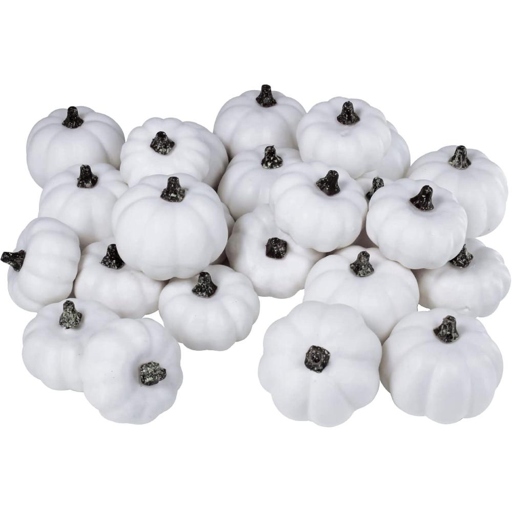 image24 Pcs Harvest White Mini Artificial Baby Boo Pumpkins Rustic Decorative Pumpkins Foam Pumpkins for Fall Autumn Halloween Thanksgiving Table Centerpiece Wreath Decor Bowl Fillers DIY Projects