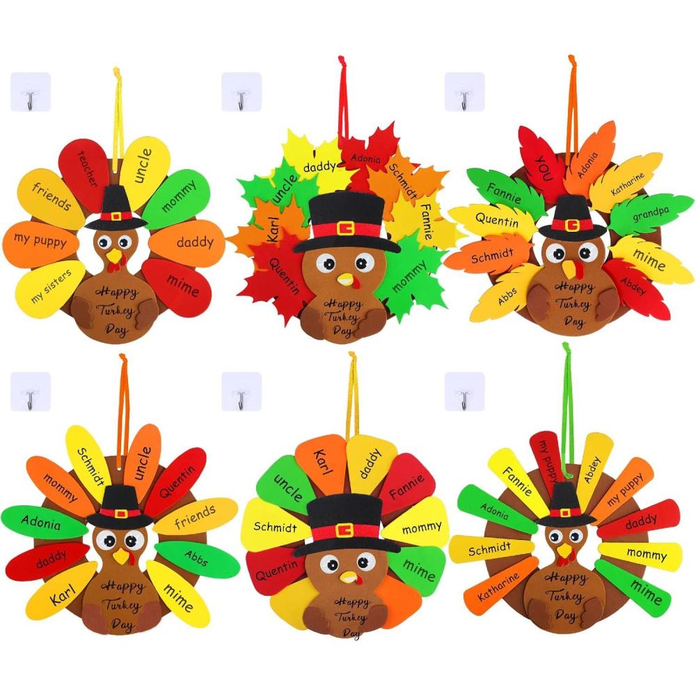 imageWinlyn 12 Sets Thanksgiving Wreath Signs Decorations Art Sets DIY Thanksgiving Craft Kits Give Thanks Turkey Fall Maple Leaf Foam Stickers Googly Eyes for Kids Party School Home Classroom Activities