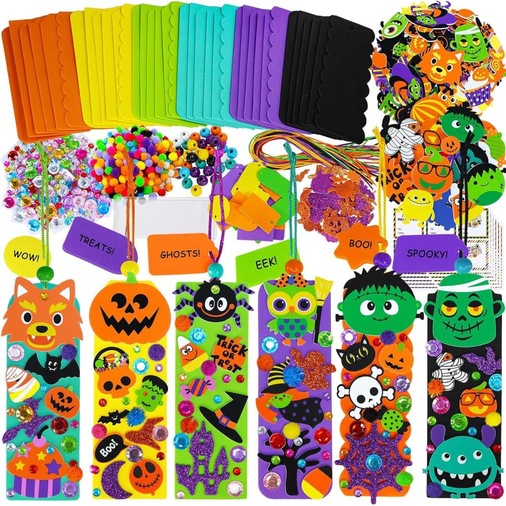 imageWinlyn 36 Sets Halloween Crafts Kits Holiday Fall Kids Crafts DIY Halloween Bookmarks Ornaments Art Sets Bats Monster Ghost Foam Stickers Arts and Crafts for Kids Classroom Activities Party Favors