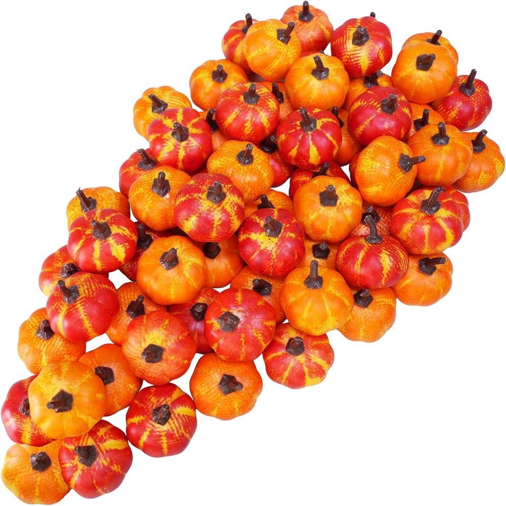 imageWinlyn 64 Pcs Mini Fall Artificial Harvest Pumpkins Orange Faux Foam Pumpkins 14quot Wide for Farmhouse Home Thanksgiving Halloween Fall Autumn Wedding Baby Shower Bowl Fillers Wreath Table Dcor