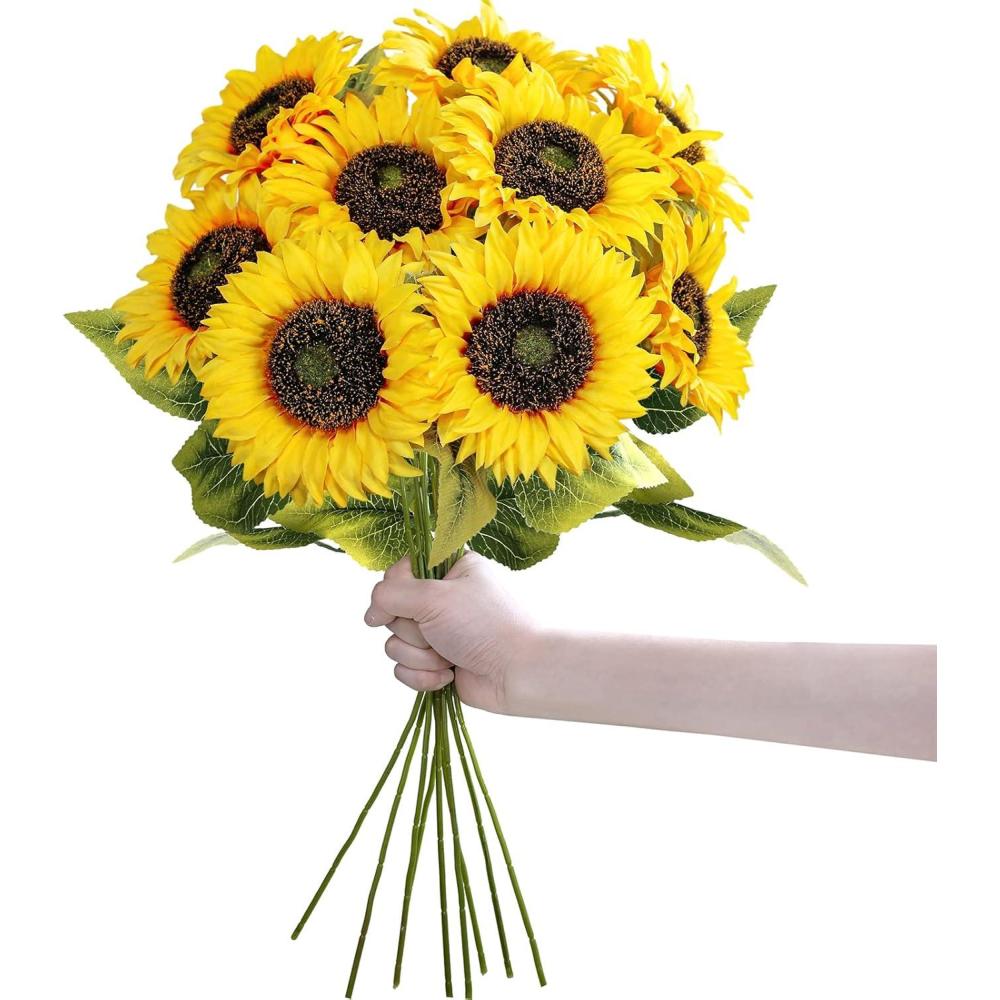 imageWinlyn 9Pack Artificial Sunflower Stems 197quot Tall Full ampamp Lifelike Yellow Silk Flowers with Long Stems for Vase Bouquet Centerpiece Wreath Floral Arrangement Wedding Birthday Party Fall Dcor