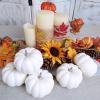 BESTTOYHOME 8 Pcs Realistic 4″ Fall Harvest Small Off White Mini Artificial Pumpkins for Halloween, Fall and Thanksgiving Decorating(White)