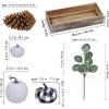 Fall Centerpiece Assorted Artificial Buffalo Check Pumpkins Pine Cones Eucalyptus Arrangement in Rectangle Wood Box for Farmhouse Autumn Harvest Thanksgiving Wedding Table Centerpiece Kitchen Décor