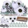 Fall Centerpiece Assorted Harvest Artificial Buffalo Check Pumpkins and White Sunflowers Lambs Ear Arrangement in Rectangle Wood Box Farmhouse Fall Thanksgiving Tabletop Centerpiece Mantel Décor