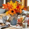 Winlyn 1 Pc Fall Farmhouse Centerpiece Rustic Metal Milk Jug Fall Arrangement Autumn Harvest Orange Artificial Pumpkin Pinecone Sunflower Berry Maple Leaf Centerpiece for Thankgiving Table Decoration