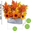 Winlyn 10″ Fall Floral Arrangement in Galvanized Metal Oval Planter Artificial Autumn Harvest Maple Leaf Floral Stems Faux Potted Plants Table Centerpiece for Farmhouse Wedding Home Mantel Décor
