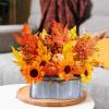 Winlyn 10″ Fall Floral Arrangement in Galvanized Metal Oval Planter Artificial Autumn Harvest Maple Leaf Floral Stems Faux Potted Plants Table Centerpiece for Farmhouse Wedding Home Mantel Décor