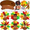 Winlyn 12 Sets Thanksgiving Wreath Signs Decorations Art Sets DIY Thanksgiving Craft Kits Give Thanks Turkey Fall Maple Leaf Foam Stickers Googly Eyes for Kids Party School Home Classroom Activities