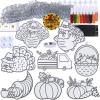 Winlyn 24 Sets Thanksgiving Suncatchers Ornaments Decorations DIY Window Paint Art Suncatchers Craft Kits Turkey Pumpkin Sun Catchers for Kids Classroom Activity Autumn Harvest Party Art Project