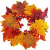 Winlyn 4 Pcs Artificial Maple Leaves and Berries Candle Rings Fall Candle Holders Small Candle Wreath Rings 11″ Wide for Farmhouse Fall Thanksgiving Halloween Wedding Centerpiece Table Door Décor
