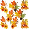 Winlyn 8 Pcs Fall Harvest Artificial Maple Leaf Stems Fall Picks and Sprays with Orange Pumpkins Sunflower Heads Pine Cones Berries 13″ for Thanksgiving Autumn Wedding DIY Wreath Floral Arrangements