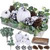 Fall Centerpiece Assorted Artificial Buffalo Check Pumpkins Pine Cones Eucalyptus Arrangement in Rectangle Wood Box for Farmhouse Autumn Harvest Thanksgiving Wedding Table Centerpiece Kitchen Décor