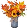 Winlyn 1 Pc Fall Farmhouse Centerpiece Rustic Metal Milk Jug Fall Arrangement Autumn Harvest Orange Artificial Pumpkin Pinecone Sunflower Berry Maple Leaf Centerpiece for Thankgiving Table Decoration