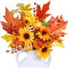 Winlyn 8 Pcs Fall Harvest Artificial Maple Leaf Stems Fall Picks and Sprays with Orange Pumpkins Sunflower Heads Pine Cones Berries 13″ for Thanksgiving Autumn Wedding DIY Wreath Floral Arrangements