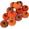 Winlyn Set of 12 Faux Fall Harvest Crochet Pumpkins Small Knit Pumpkins in Orange Yellow Green Brown Cream Rustic Farmhouse Pumpkins Foam Pumpkins for Thanksgiving Halloween Autumn Mantel Table Décor(Orange and Brown)