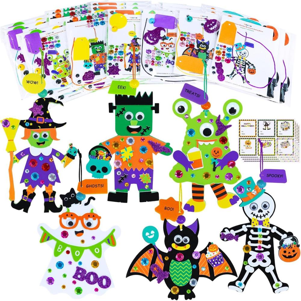 imageWinlyn 24 Sets Halloween Craft Kits Individual Fall Crafts DIY Bat Ghost Monster Witch Skeleton Frankenstein Ornaments Foam Halloween Arts and Crafts for Kids Holiday Classroom Activities Party Favors