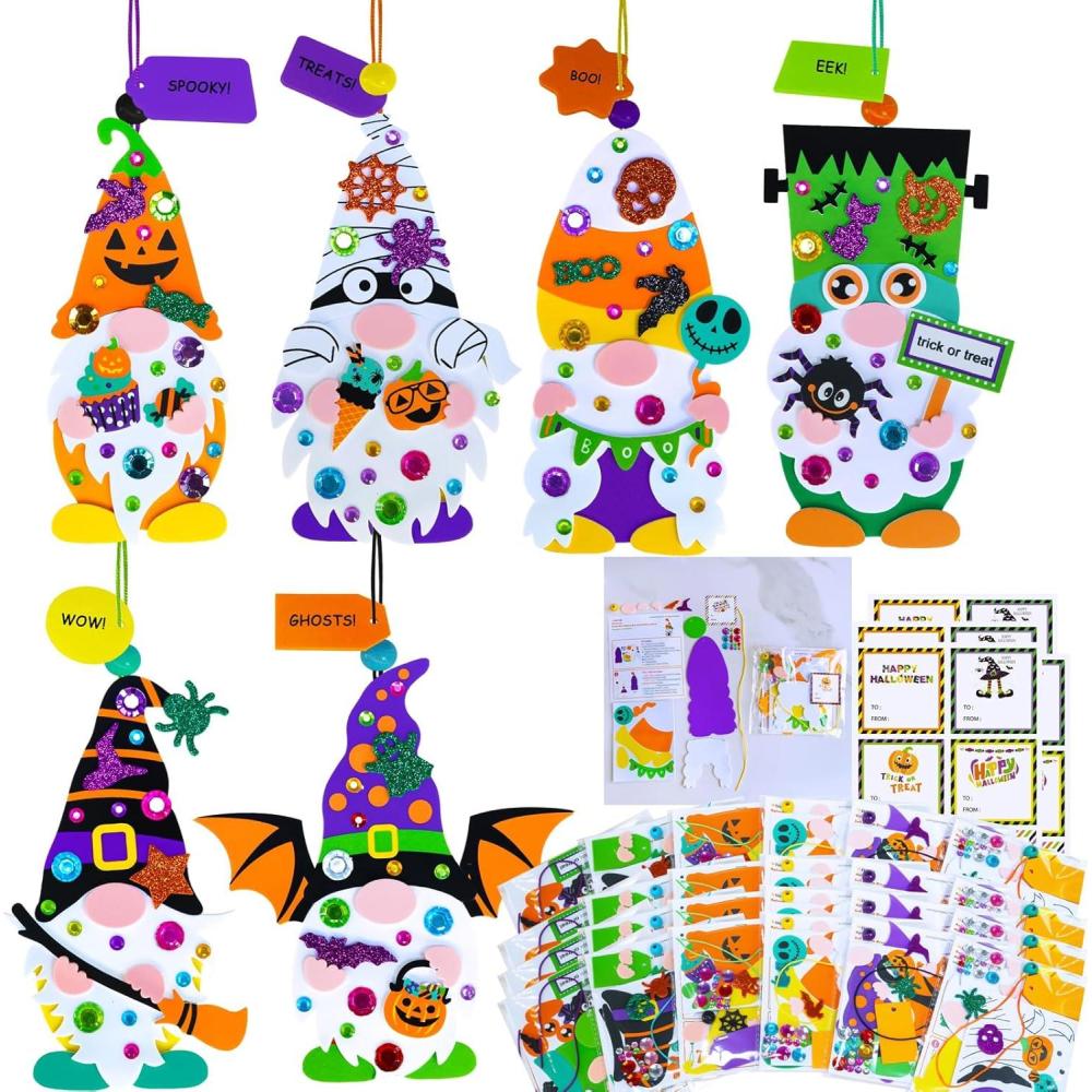 imageWinlyn 24 Sets Halloween Crafts Fall Crafts Kids DIY Gnome Ornaments Decorations Halloween Craft Kits Gnome Foam Stickers Halloween Arts and Crafts for Kids Home Classroom Art Activities Party Favors