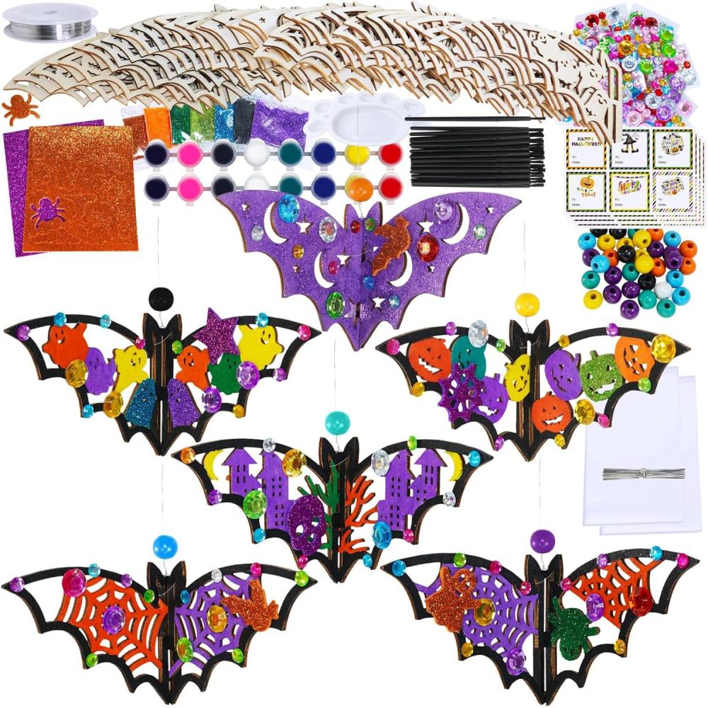 imageWinlyn Halloween Bat Crafts DIY 3D Craft Kits  Unfinished Paintable Wood for Kids Classroom Activities Art Projects Decorations Party Favors  24 Sets