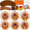Winlyn 12 Sets Thanksgiving Wreath Signs Decorations Art Sets DIY Give Thanks Thanksgiving Craft Kits Fall Crafts Wood Craft Sticks Turkey Foam Stickers Googly Eyes for Kids Party Classroom Activities