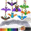 Winlyn 24 Sets Halloween Bat Suncatcher Ornaments DIY Window Paint Art Craft Kits for Kids Classroom Activities Fall Party Art Projects