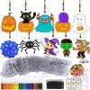 Winlyn 30 Sets Halloween Suncatchers Ornaments Decorations DIY Window Paint Art Suncatchers Halloween Craft Kits Jack-O’-Lantern Ghost Spider Sun Catchers for Kids Classroom Activities Art Project