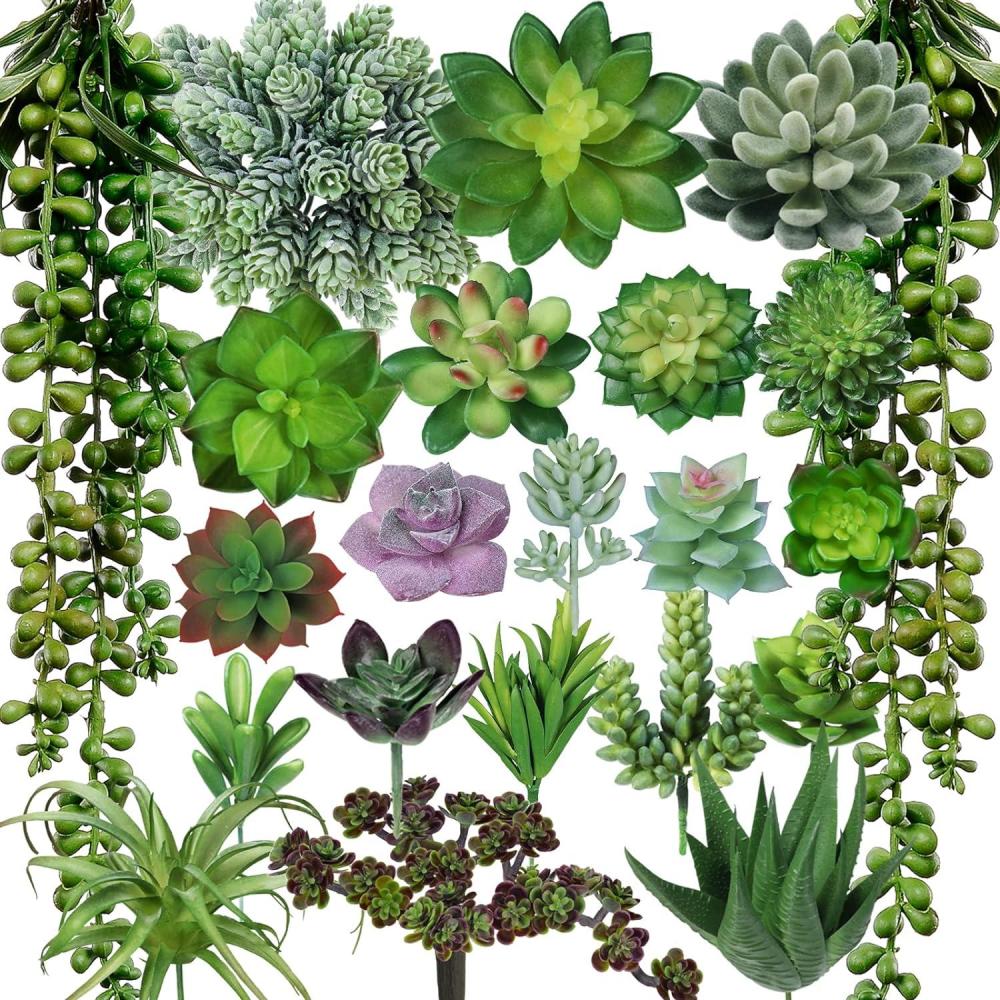 imageWinlyn 22 Pcs Bulk Artificial Succulents Plants Unpotted Small Aloe Hanging String of Pearls Cactus Green Fake Succulents for Succulent Garden Arrangement Centerpiece Wall Indoor Outdoor Home Decor