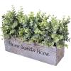 1 Pcs Wooden Potted Eucalyptus Plant Greenery Arrangement Artificial Eucalyptus Plant in Rectangular Wood Planter Box for Rustic Farmhouse Indoor Centerpiece Tabletop Window Sills Kitchen Shelf Decor