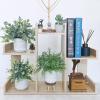 Set of 3 Assorted Small Potted Plants Fake Eucalyptus and Rosemary Plants in Gray Geometric Concrete Ceramic Pots for Gifts Home Kitchen Office Shelf Table Desk Modern Indoor Outdoor Greenery Decor