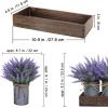 Set of 3 Small Potted Plants Arrangement Artificial Lavender Flower Plants in Rustic Galvanized Metal Pots with Decorative Wood Tray for Farmhouse Table Centerpiece Windowsill Country Indoor Decor