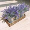 Set of 3 Small Potted Plants Arrangement Artificial Lavender Flower Plants in Rustic Galvanized Metal Pots with Decorative Wood Tray for Farmhouse Table Centerpiece Windowsill Country Indoor Decor