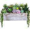 Winlyn 19 Pcs Assorted Artificial Succulents in Rectangular Wooden Pot Succulents Garden in Wood Planter Box Potted Succulents Plants Arrangement for Table Centerpiece Windowsill Greenery Decor