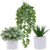 Winlyn 3 Pack Small Faux Succulent Plants Fake String of Pearls Aloe Hops Succulents in Gray Geometric Concrete Pots Artificial Potted Plant for Office Desk Home Tabletop Windowsill Shelf Decor