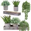 Winlyn Set of 3 Mini Potted Artificial Succulent Arrangement Faux String of Pearls Aloe Hops Succulent Plants in Rustic Decorative Wood Planter for Farmhouse Tabletop Shelves Indoor Greenery Décor