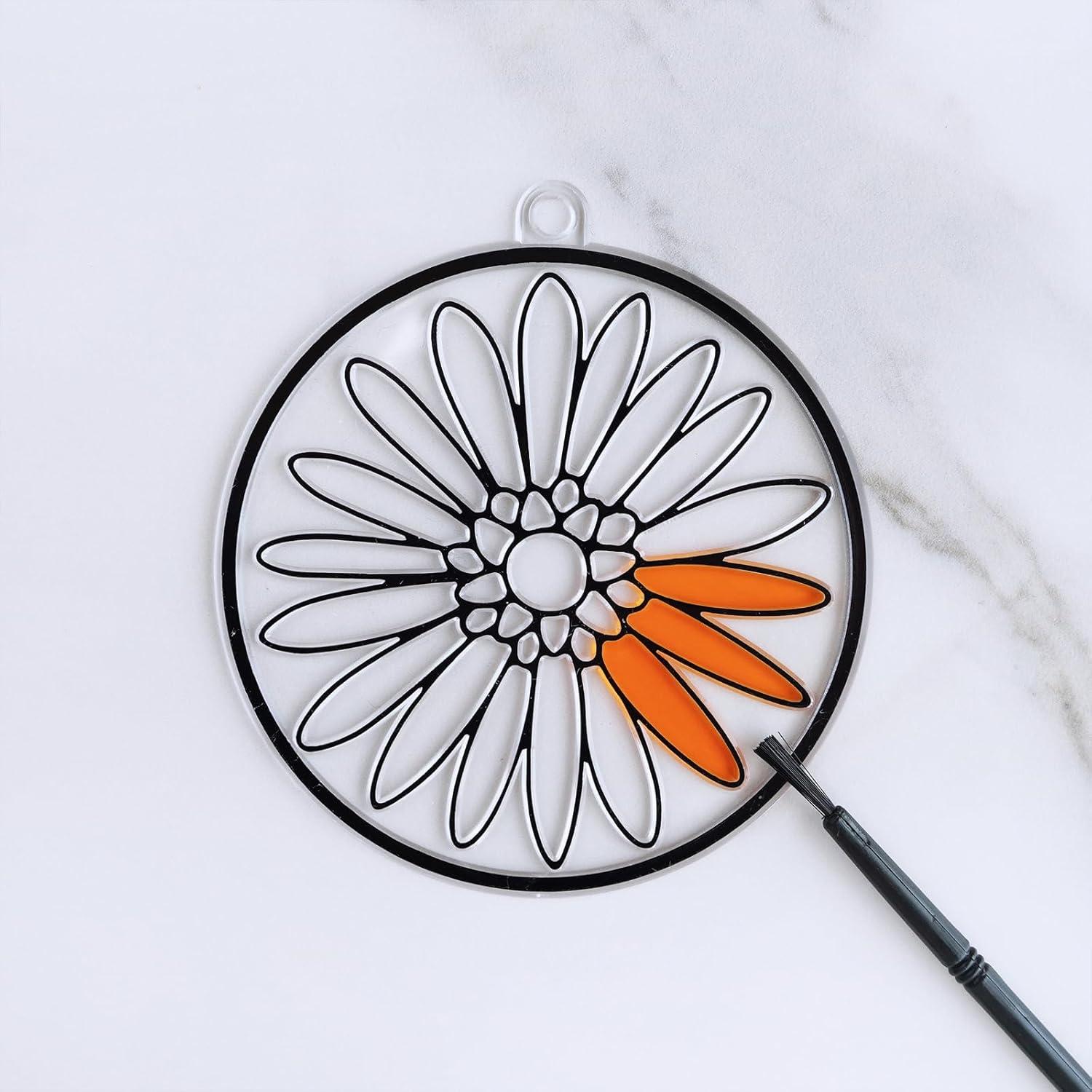 imageWinlyn 24 Set Spring Flower Suncatchers Ornaments Decorations DIY Window Paint Art Kit for Kids Classroom Activities Party Favors